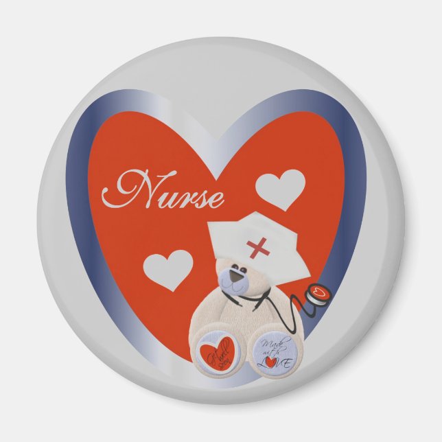 Nurse Bear With Heart T-shirts and Gifts Magnet (Front)