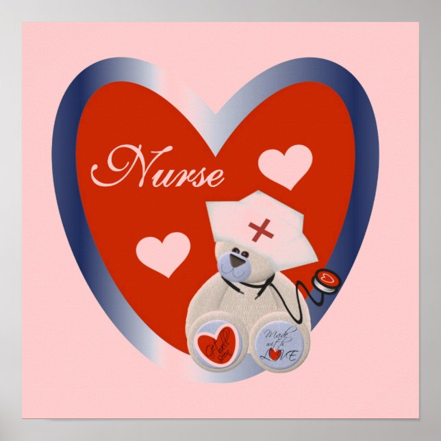 Nurse Bear With Heart T-shirts and Gifts Poster (Front)