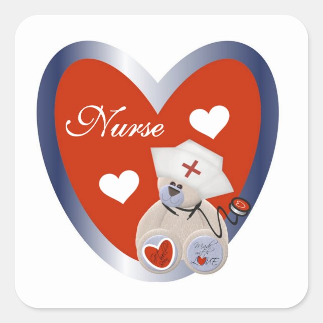 Nurse Bear With Heart T-shirts and Gifts Square Sticker (Front)