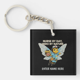 Nurse Bee Hero Retro Cartoon Medical Healthcare Key Ring
