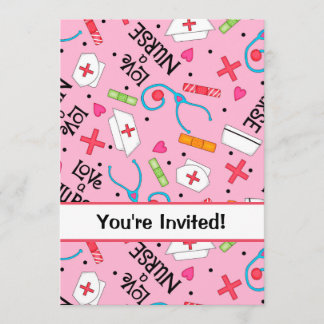Nurse Birthday Party Celebration Pink Invitation