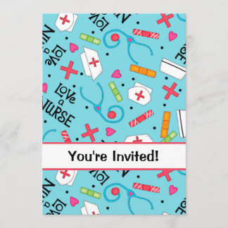 Nurse Birthday Party Celebration Turquoise Blue Invitation