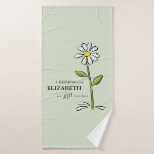 Nurse Birthday Religious Green Daisy Personalised Bath Towel