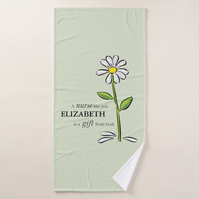 Nurse Birthday Religious Green Daisy Personalised Bath Towel (Bath Towel)
