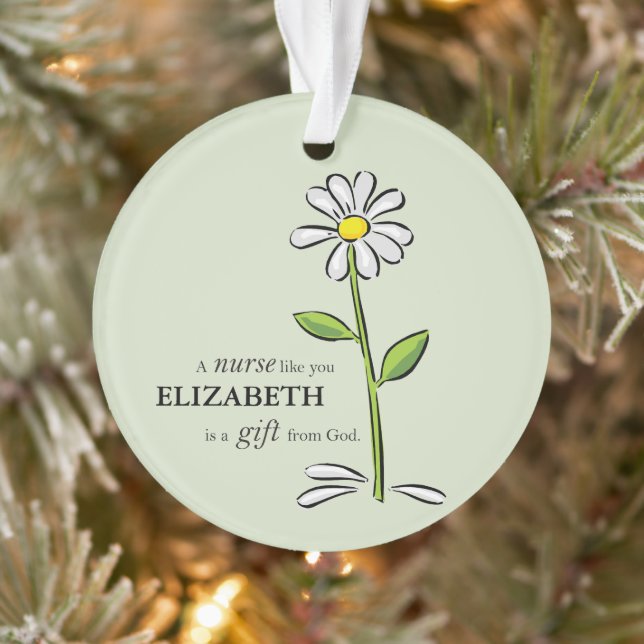Nurse Birthday Religious Green Daisy Personalised Ornament (Tree)