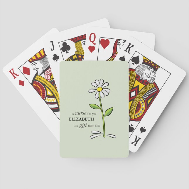 Nurse Birthday Religious Green Daisy Personalised Playing Cards (Back)