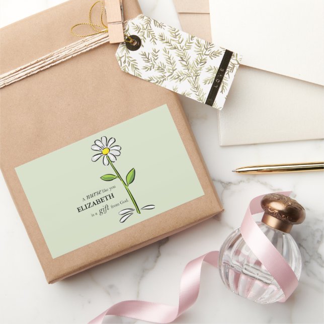 Nurse Birthday Religious Green Daisy Personalised Rectangular Sticker (Gifting)
