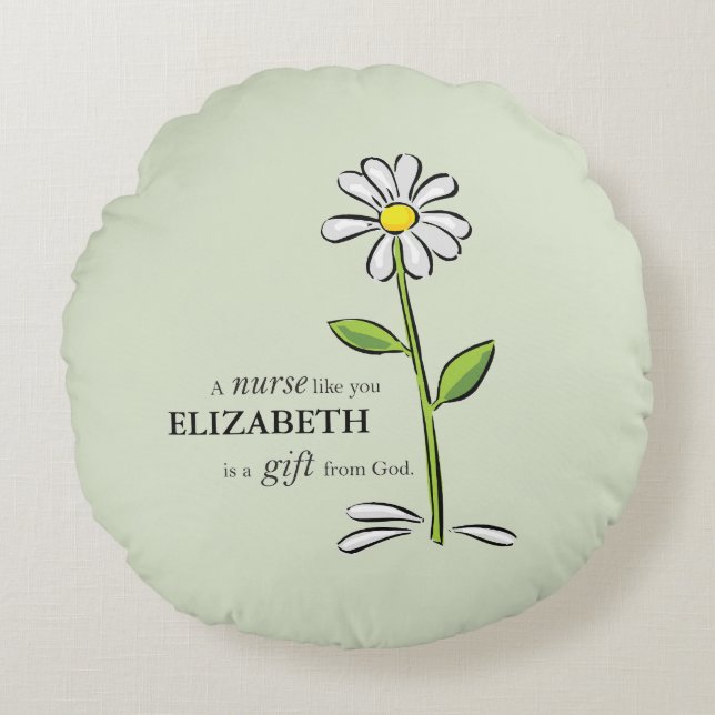 Nurse Birthday Religious Green Daisy Personalised Round Cushion (Front)