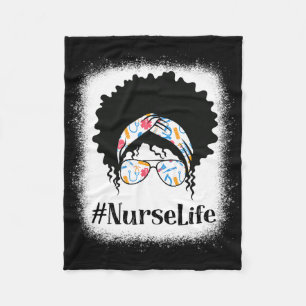 Nurse Black Afro Messy Bun African American Women Fleece Blanket