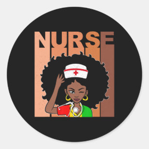 Nurse Black History 2024 Afro Melanin Black Woman Classic Round Sticker