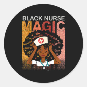 Nurse black woman magic afro melanin queen black classic round sticker