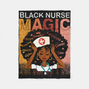 Nurse black woman magic afro melanin queen black fleece blanket