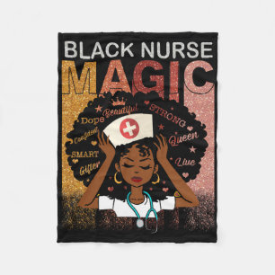 Nurse Black Woman Magic Afro Melanin Queen Black H Fleece Blanket