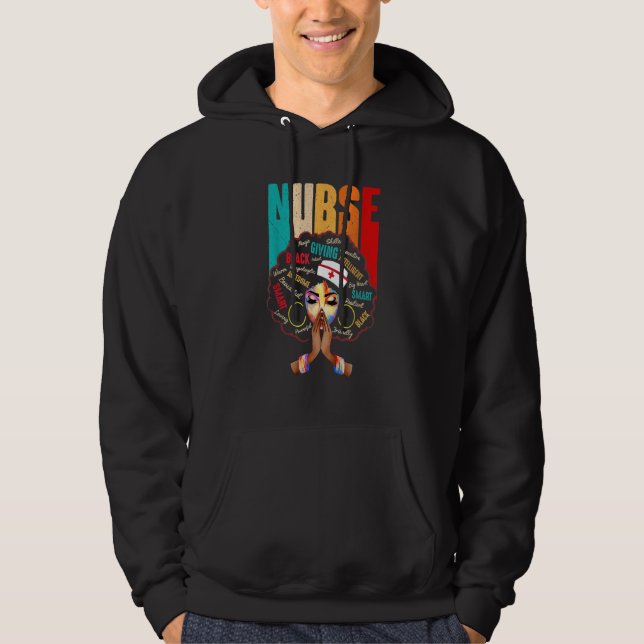 Nurse Black Woman Magic Afro Melanin Queen Black H Hoodie (Front)