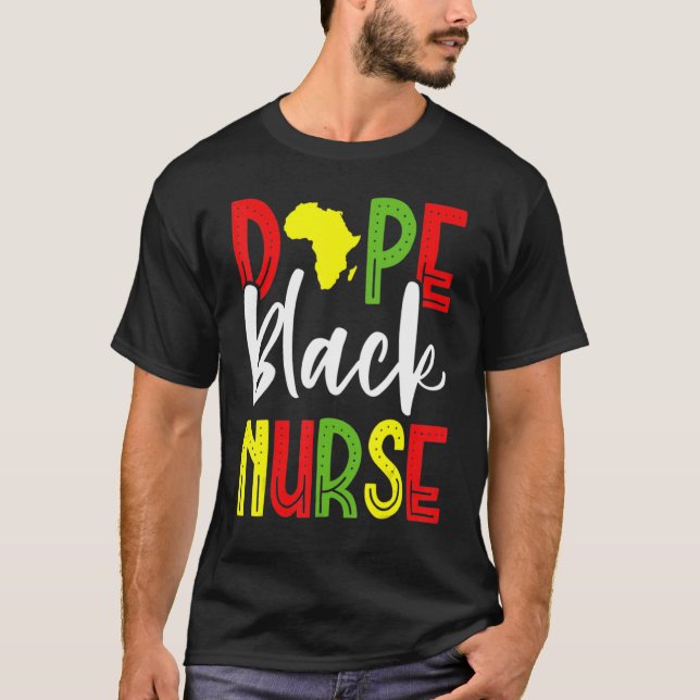 Nurse Black Woman Magic Afro Melanin Queen Black H T-Shirt (Front)