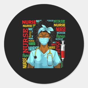 Nurse Black Women Black History Afro African Pride Classic Round Sticker