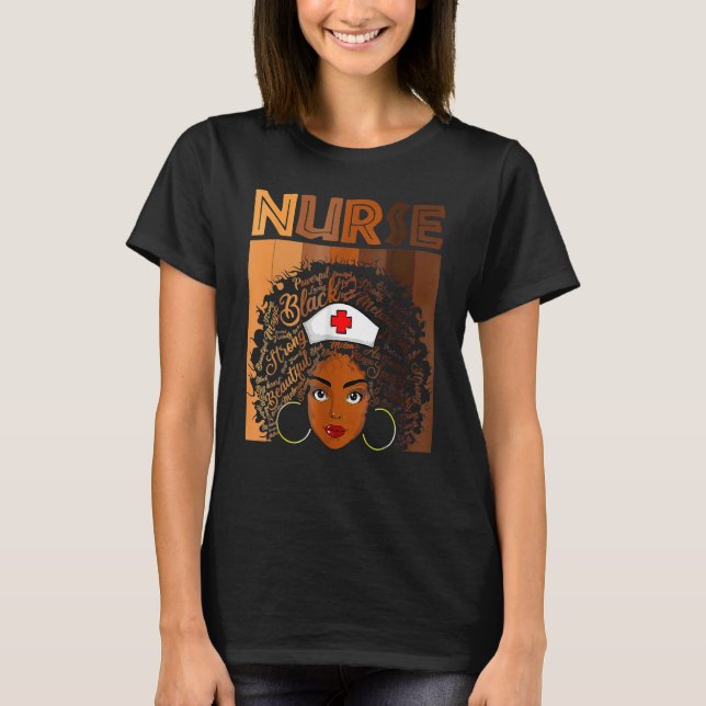 Nurse Black Women Black History Month Afro African T-Shirt (Front)
