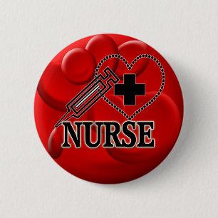 NURSE BLOOD CELLS SYRINGE HEART LOGO 6 CM ROUND BADGE