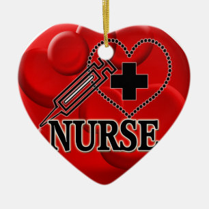 NURSE BLOOD CELLS SYRINGE HEART LOGO CERAMIC TREE DECORATION