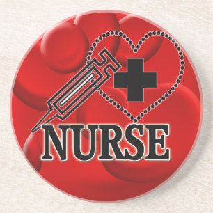 NURSE BLOOD CELLS SYRINGE HEART LOGO COASTER