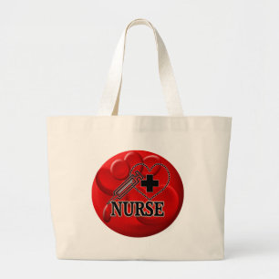 NURSE BLOOD CELLS SYRINGE HEART LOGO LARGE TOTE BAG