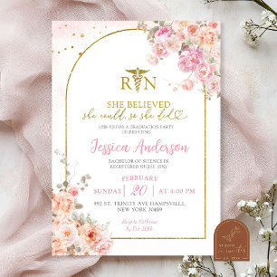 Nurse Blush Pink Floral Graduation Invitation
