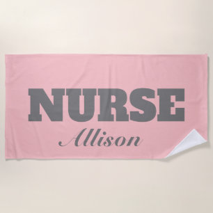 Nurse Blush Pink Grey Personalised Name Beach Towel