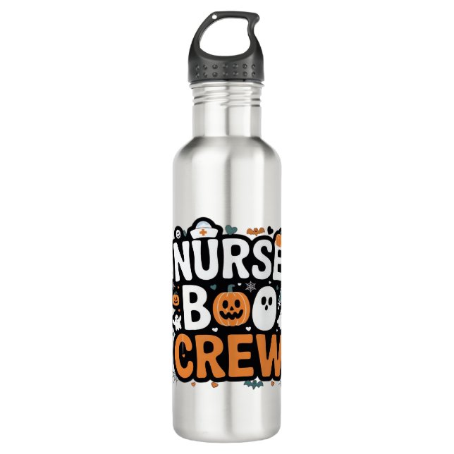 Nurse Boo Crew  Halloween Healthcare Hero  Spooky  710 Ml Water Bottle (Front)