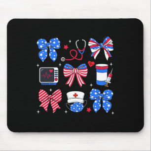 Nurse Bow Stethoscope Usa Flag Patriotic 4th Of Ju Mouse Pad