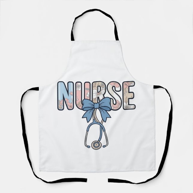 Nurse Bow Stethoscope Vintage Floral Apron (Front)