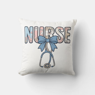 Nurse Bow Stethoscope Vintage Floral Cushion