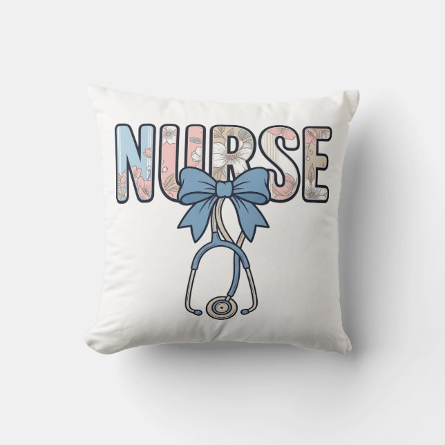Nurse Bow Stethoscope Vintage Floral Cushion (Front)