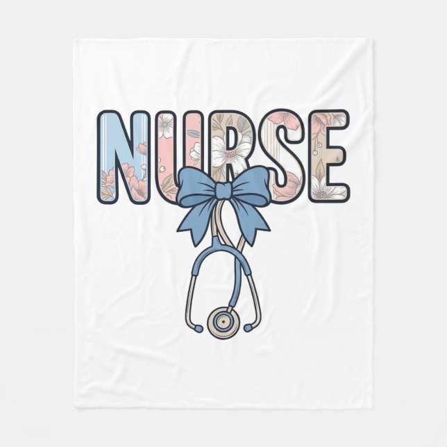 Nurse Bow Stethoscope Vintage Floral Fleece Blanket (Front)