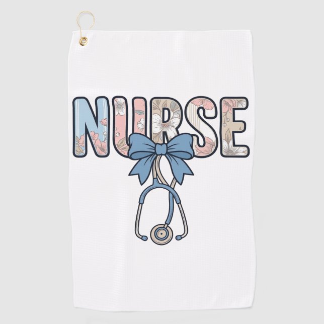 Nurse Bow Stethoscope Vintage Floral Golf Towel (Front)