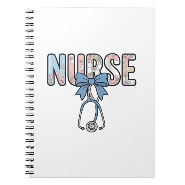 Nurse Bow Stethoscope Vintage Floral Notebook (Front)