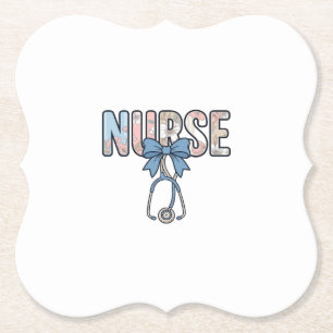 Nurse Bow Stethoscope Vintage Floral Paper Coaster