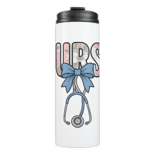Nurse Bow Stethoscope Vintage Floral Thermal Tumbler