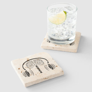 Nurse Brain Grey Listening to Song Stone Coaster
