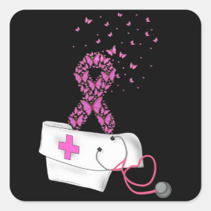 Nurse Breast Cancer Awareness Pink Ribbon Stethosc Square Sticker