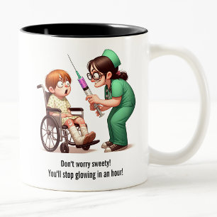 Nurse Brings Out the Big Needle Two-Tone Coffee Mug