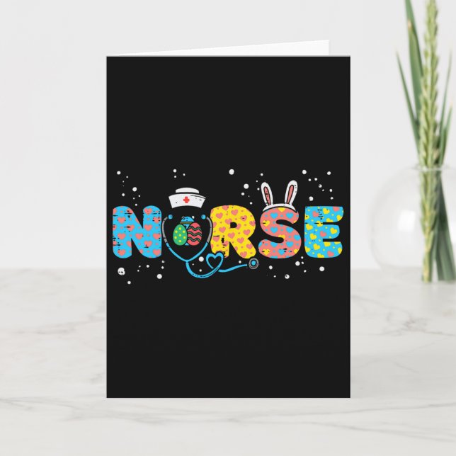 Nurse Bunny Ears Egg Stethoscope Cute Easter Scrub Card (Front)