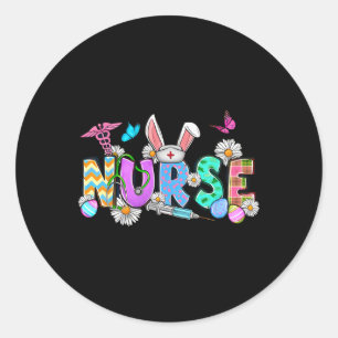 Nurse Bunny Ears Egg Stethoscope Cute Easter Scrub Classic Round Sticker