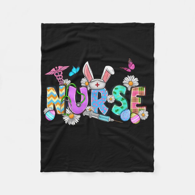 Nurse Bunny Ears Egg Stethoscope Cute Easter Scrub Fleece Blanket (Front)
