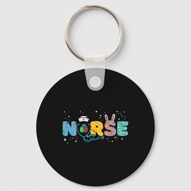 Nurse Bunny Ears Egg Stethoscope Cute Easter Scrub Key Ring (Front)
