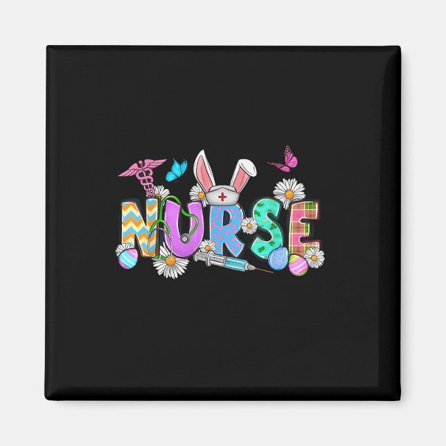 Nurse Bunny Ears Egg Stethoscope Cute Easter Scrub Magnet (Front)