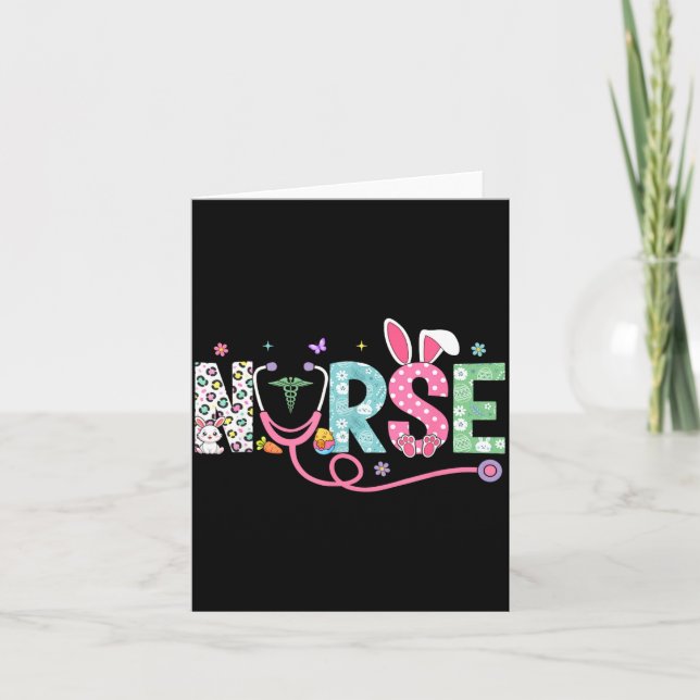 Nurse Bunny Ears Egg Stethoscope Easter Day Scrub Card (Front)