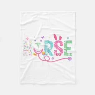 Nurse Bunny Ears Egg Stethoscope Easter Day Scrub Fleece Blanket
