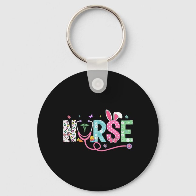 Nurse Bunny Ears Egg Stethoscope Easter Day Scrub Key Ring (Front)