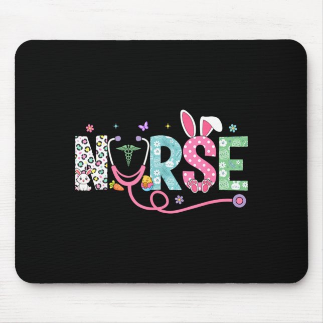 Nurse Bunny Ears Egg Stethoscope Easter Day Scrub Mouse Pad (Front)