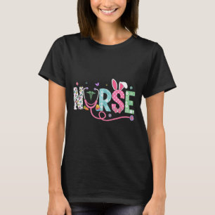 Nurse Bunny Ears Egg Stethoscope Easter Day Scrub T-Shirt